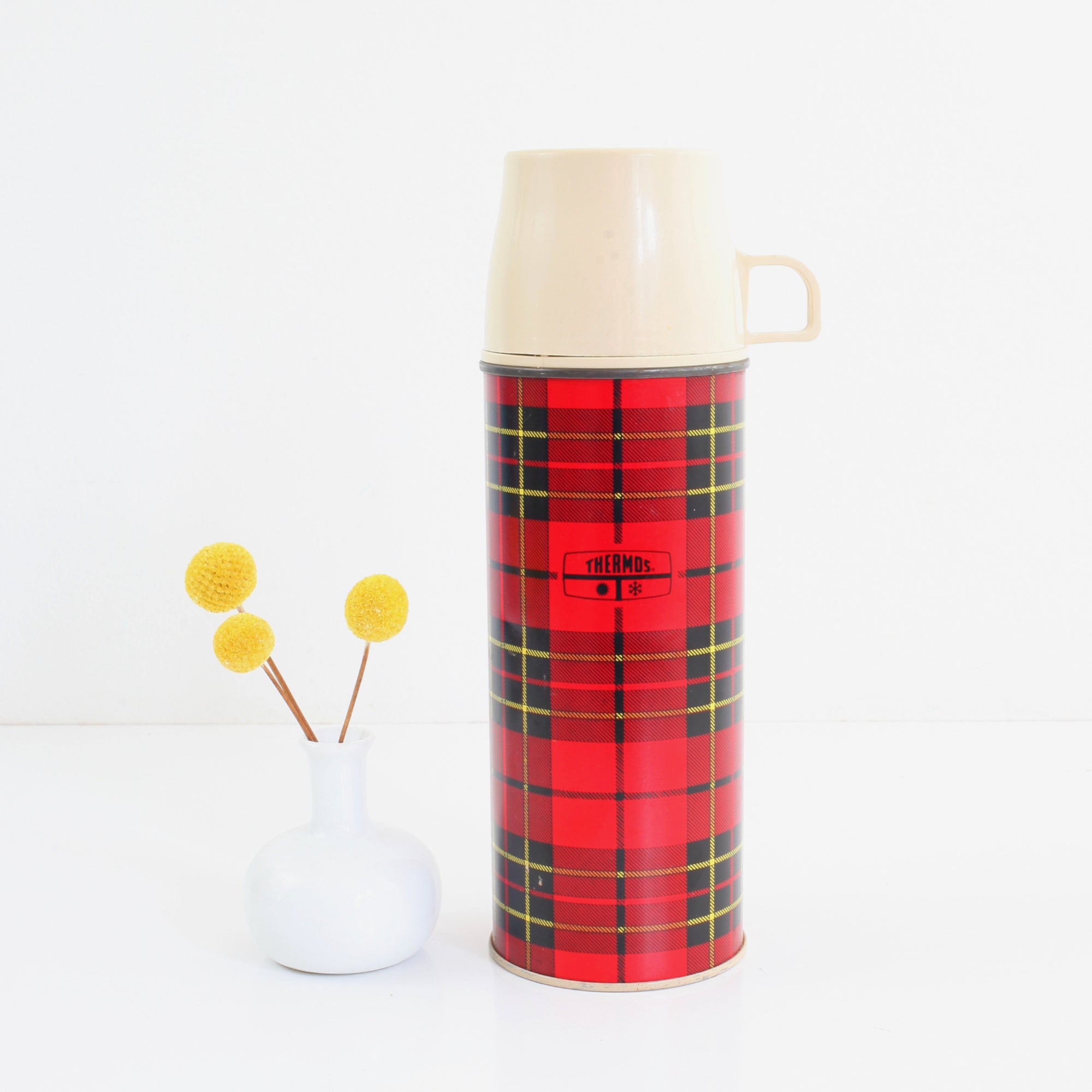 Yellow & Red Vintage Thermos with Red Lid - Gil & Roy Props