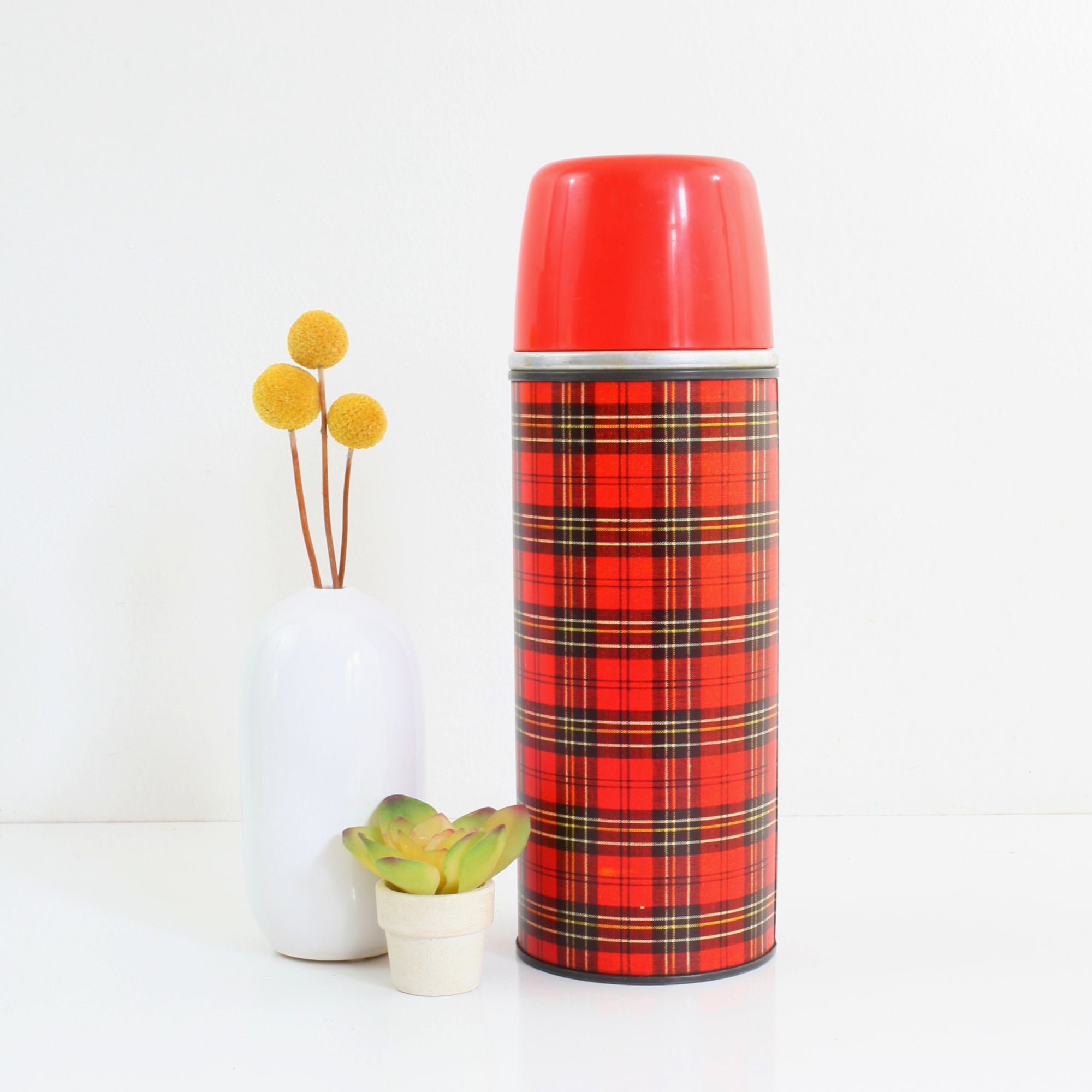 Red Plaid Vintage Aladdin Thermos, A great retro look for p…