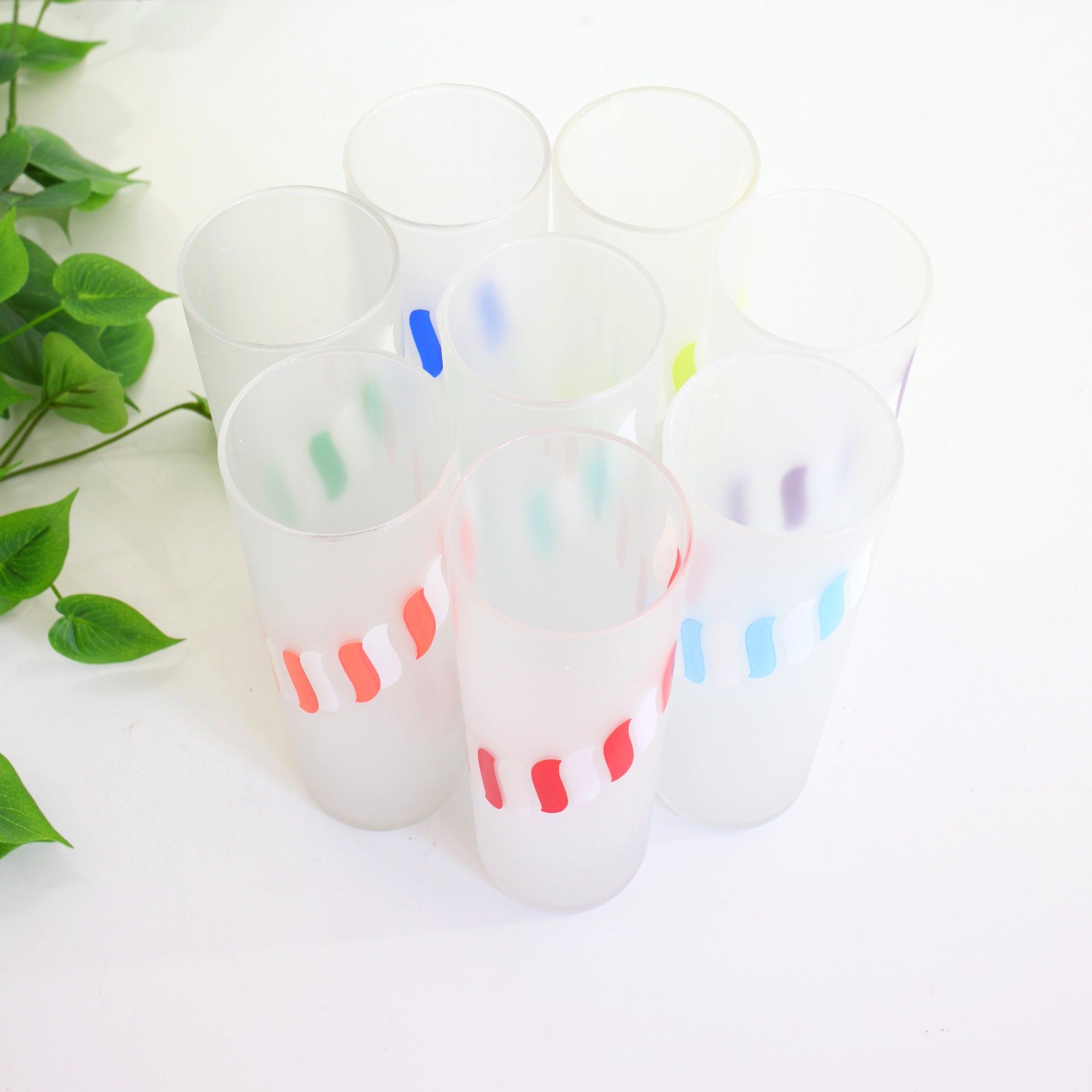 Vintage MCM Libbey Glassware (7) store Frosted Candy Stripe Tumblers Glasses