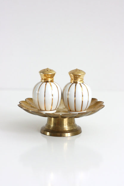 SOLD - Mid Century Gold and White Striped Salt and Pepper Shakers by Irice