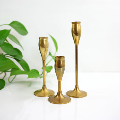 SOLD - Vintage Graduated Brass Tulip Candlesticks