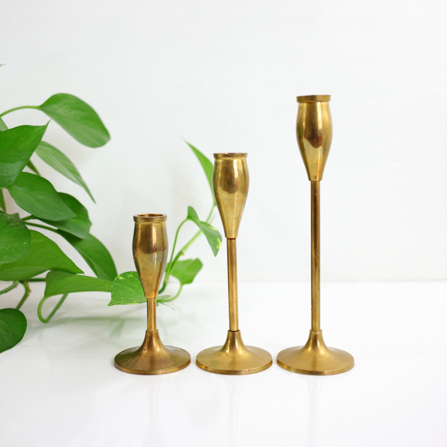 SOLD - Vintage Graduated Brass Tulip Candlesticks