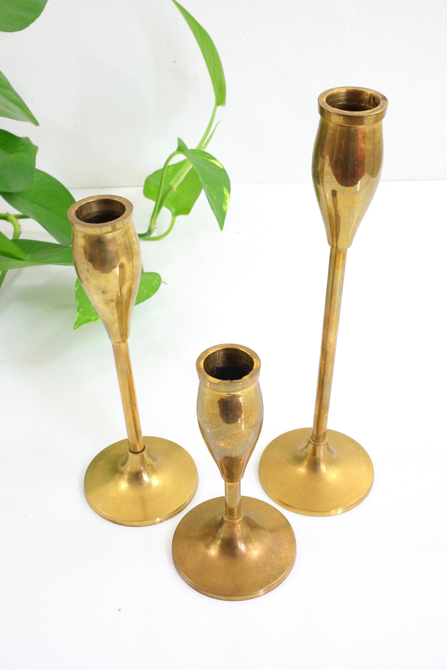 SOLD - Vintage Graduated Brass Tulip Candlesticks