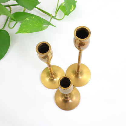 SOLD - Vintage Graduated Brass Tulip Candlesticks