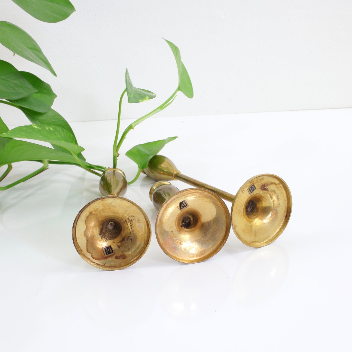 SOLD - Vintage Graduated Brass Tulip Candlesticks