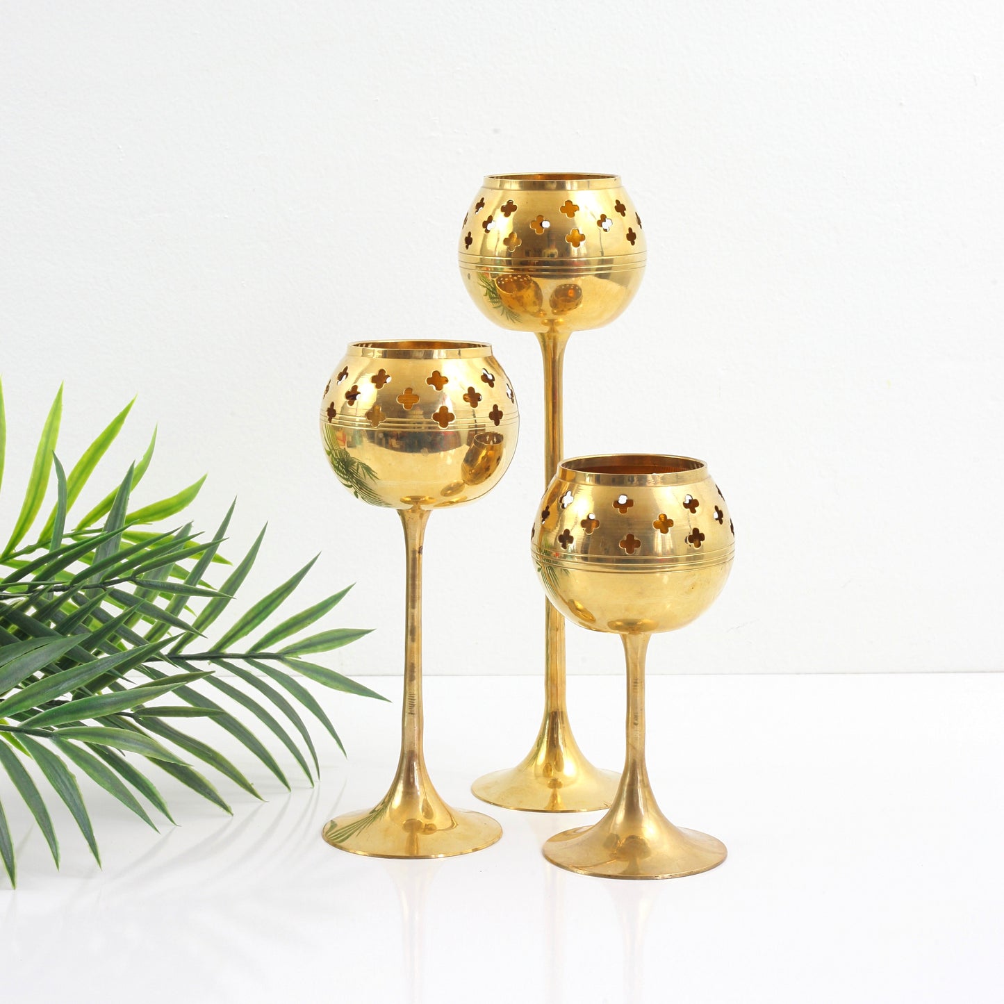 SOLD - Mid Century Graduated Brass Candle Holders