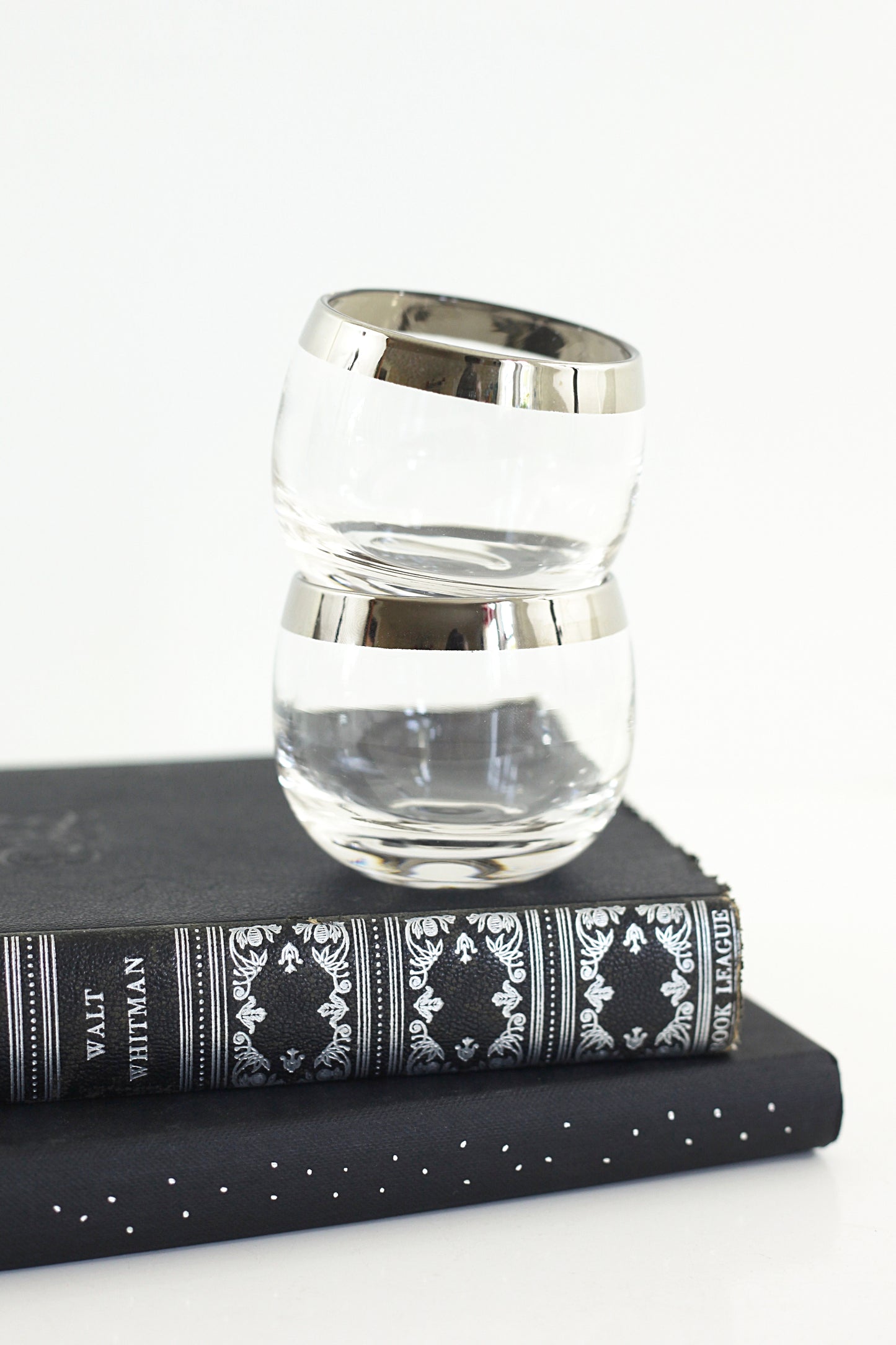 SOLD - Mid Century Modern Silver Rimmed Cocktail Glasses