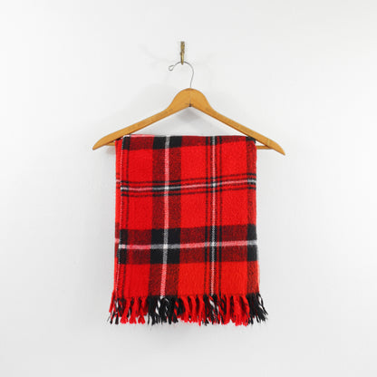 SOLD - Vintage Faribo Plaid Throw Blanket / Red & Black