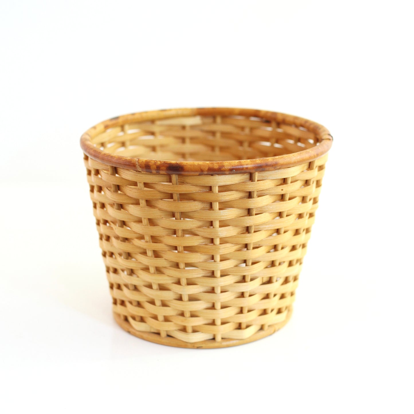 SOLD - Vintage Rattan Tripod Plant Stand with Wicker Basket