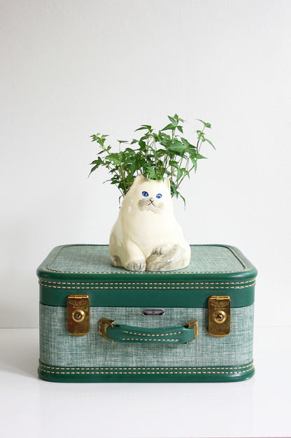 SOLD - Mid Century Takahashi Cat Planter / Vintage White Ceramic Kitten Planter