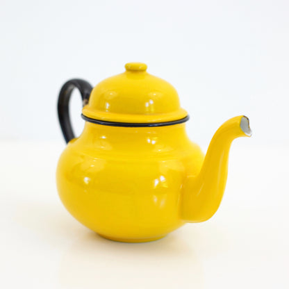 SOLD - Vintage Yellow Enamel Tea Kettle