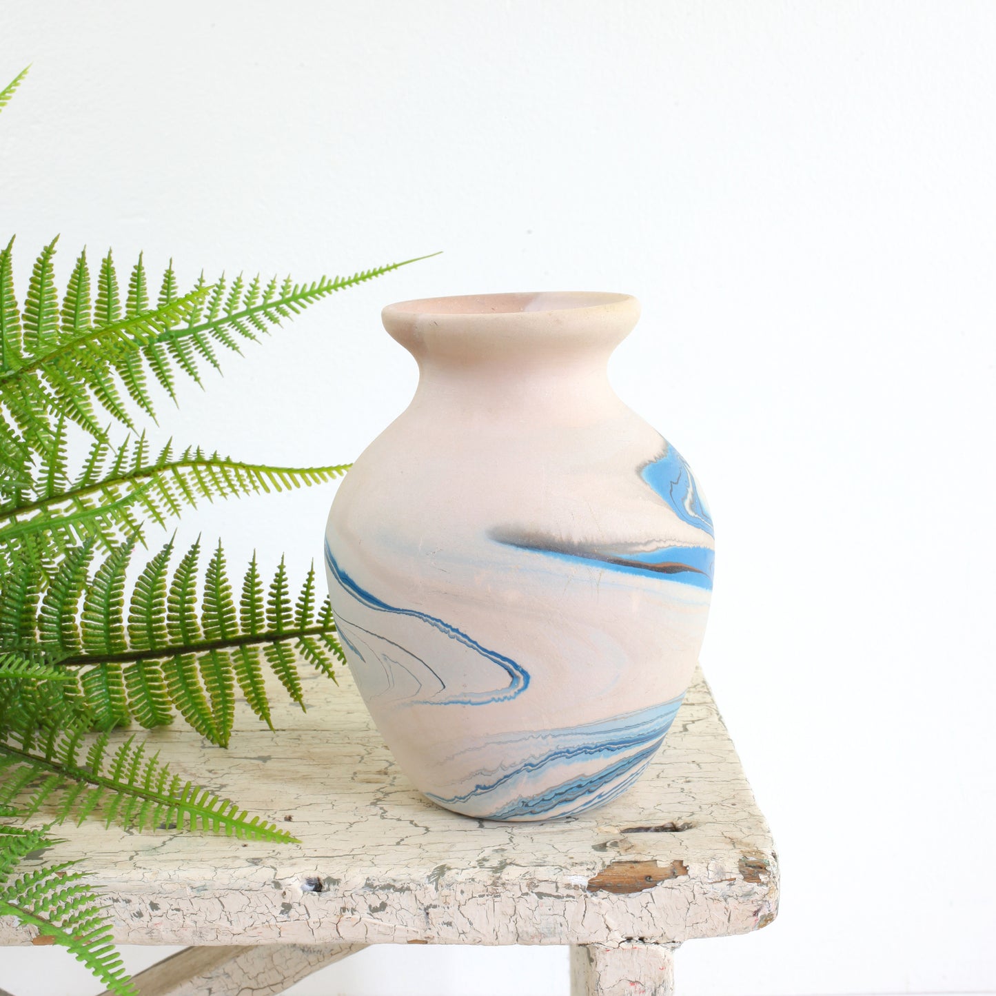 SOLD - Vintage Blue Swirls Nemadji Pottery Vase