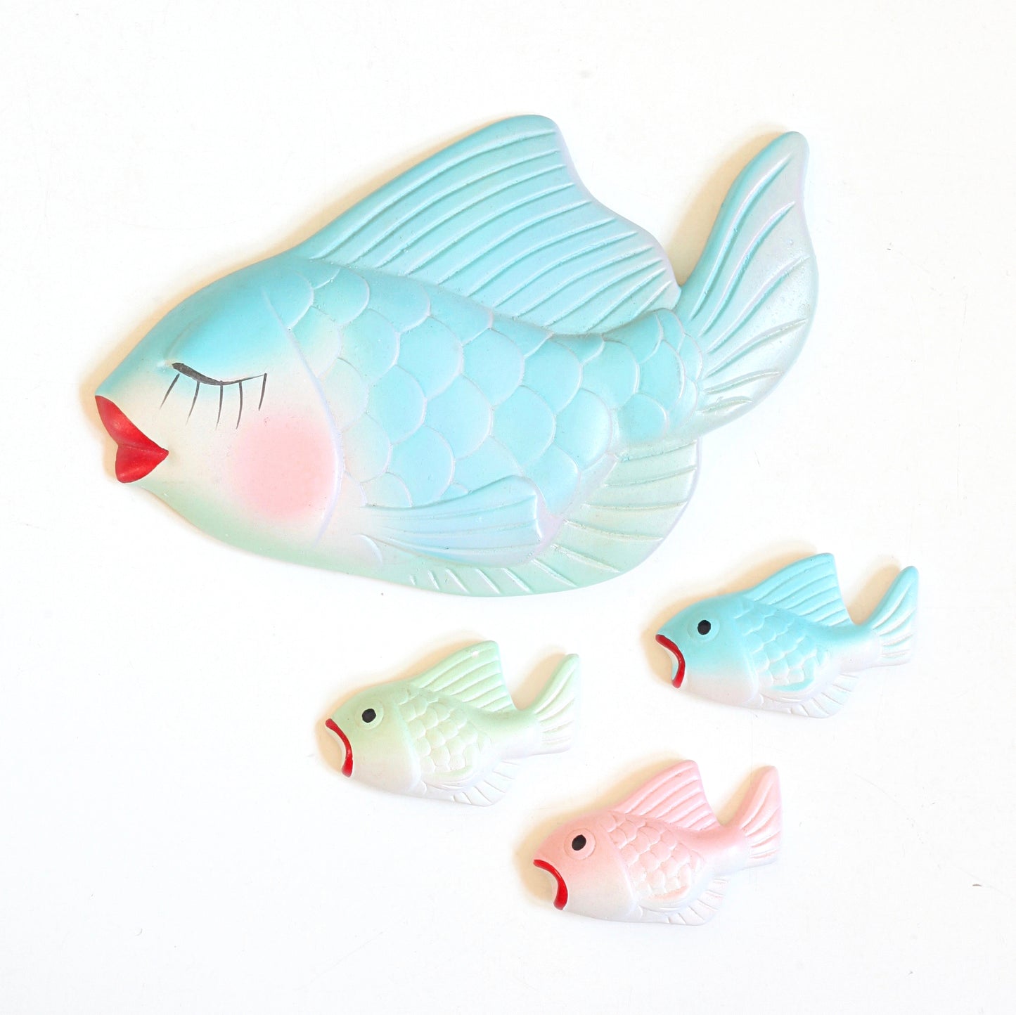 SOLD - Mid Century Pastel Chalkware Fish Family