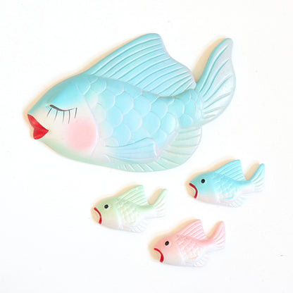 SOLD - Mid Century Pastel Chalkware Fish Family