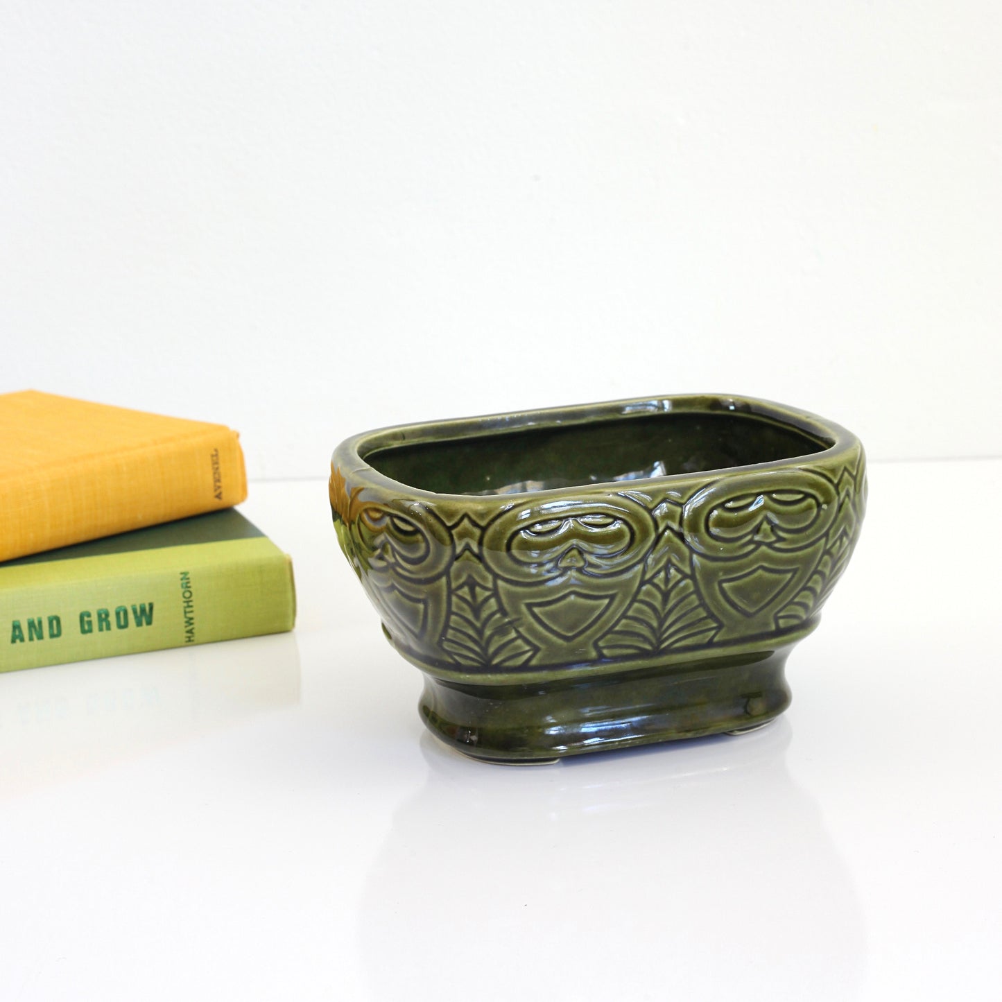 SOLD - Vintage Mossy Green USA Pottery Planter