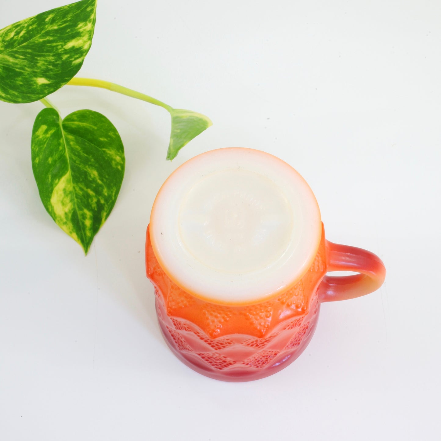 SOLD - Vintage Anchor Hocking Red Orange Ombre Kimberly Milk Glass Mug