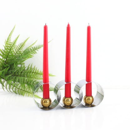 SOLD - Mid Century Silver & Brass Triple Loop Candle Holder