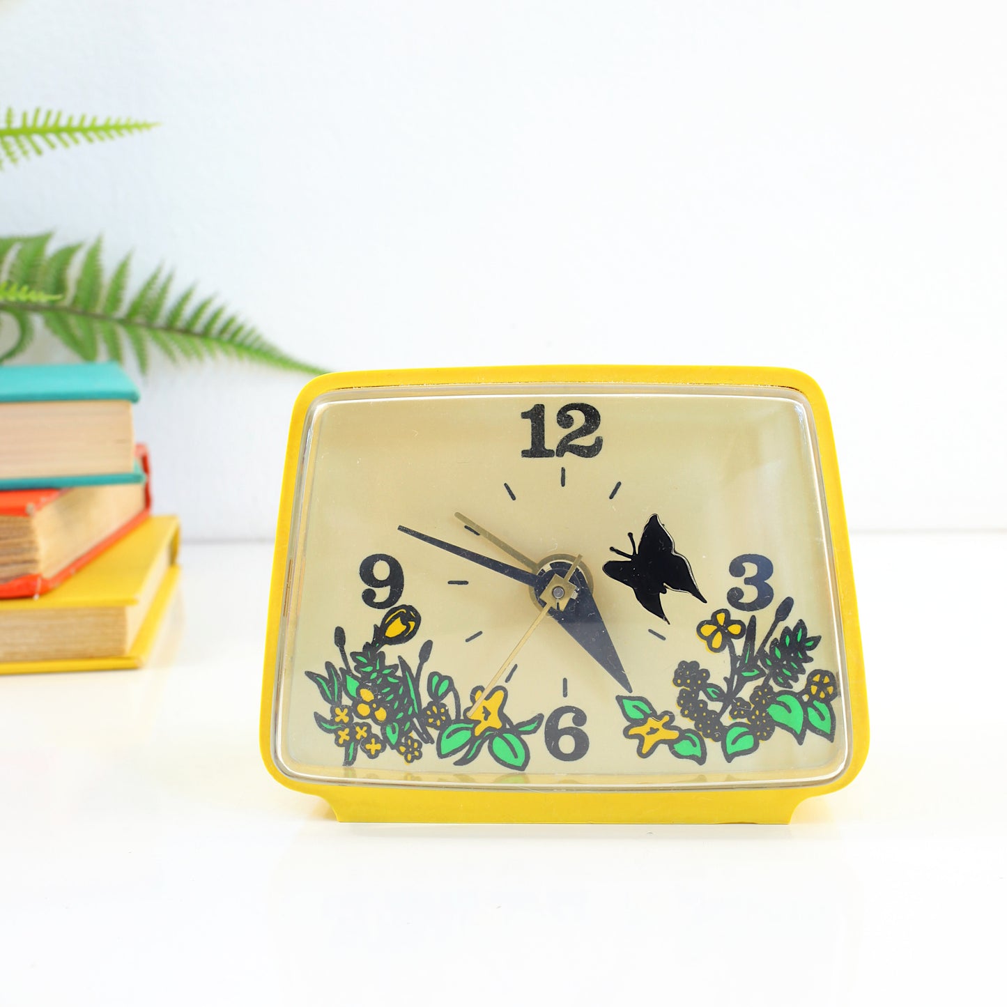 SOLD - Vintage Yellow Butterfly Alarm Clock